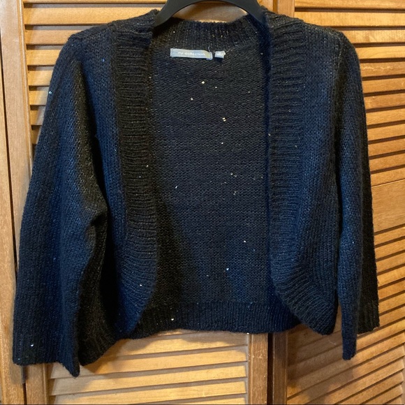 NY Collection Black Knit Shrug with Glitter Sequins - Picture 1 of 12